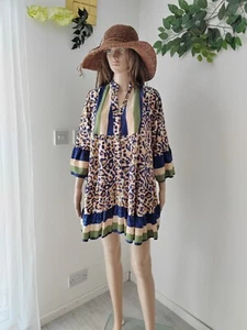 ❤️ Abito tubino estivo viscosa stampa animali leopardo taglia M Made in Italy 865 - Foto 1 di 11