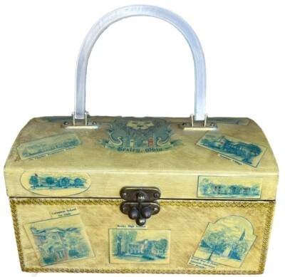 老式中世纪木制装饰 Lucite 钱包 手提包 俄亥俄州 独一无二 — 第 1/4 张图片