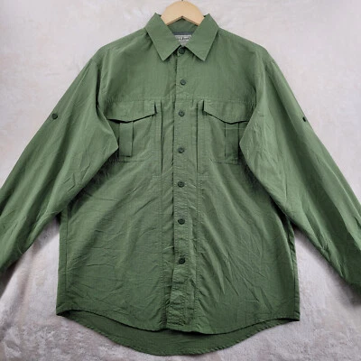 L.L.Bean Men's Size M Solid Green Nylon Blend Lined Vented Outdoor Shirt - Image 1 of 4