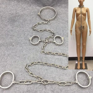 Heavy Duty Handcuffs Stainless Steel Ankle Neck Cuff Collar Bondage Lockable SM - Picture 1 of 43