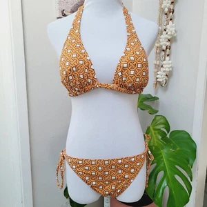 Tommy Bahama TOP ONLY Lattice Geo String Swimsuit Bikini Papaya XS Summer Beach - Picture 1 of 5