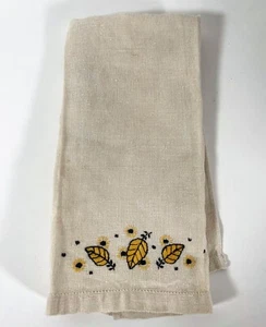 Vintage Embroidered Napkin Hand Towel With Leaves and Sunflowers 13 x 19 - Picture 1 of 8