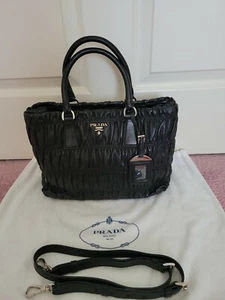 AUTHENTIC Prada Tessuto Gaufre Napa Leather Tote, Nero (Black), Silver Hardware - Picture 1 of 7