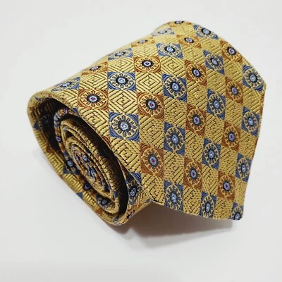 Robert Talbott Necktie Gold Geometric Pattern Silk Neck Tie Jacquard Fabric - Image 1 of 4
