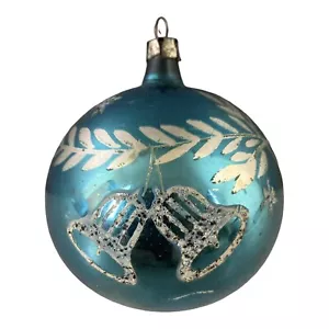 CAMPANELLE Vintage Vetro Mercurio Decorazione Natalizia Blu Argento Glitter FOGLIE - Foto 1 di 6