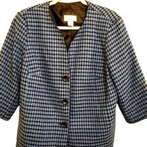 Vintage Tan Jay Womens Jacket Blazer 14 Tweed Blue Metallic Thread Button Lined - Picture 1 of 11