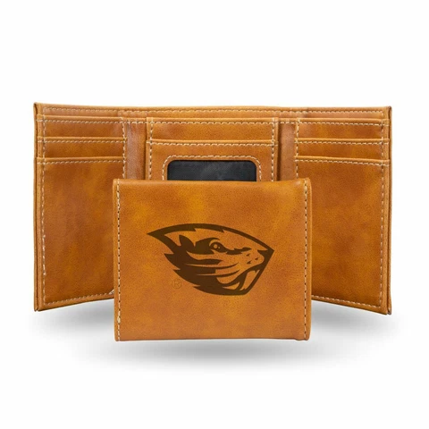 Oregon State Beavers Laser Engraved Brown Trifold Wallet Cover