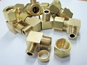 90-Degree 3/8" Compression x 1/4" Male MP Brass Elbow Pack Of 10 - Picture 1 of 4