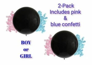 Pack of 2 Gender Reveal 36-inch Black Balloons with Pink and Blue Confetti - Picture 1 of 6