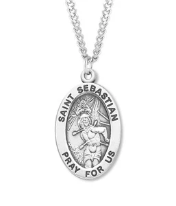 925 Sterling Silver Saint Sebastian Pendant Medal Necklace With Chain & Box - Picture 1 of 6