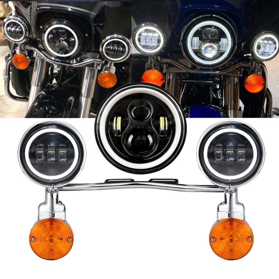 7" LED Headlight + Passing Lights Bar For Harley Dyna Super Wide Glide FXDWG/Low Foto 1 de 4