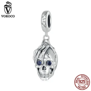 VOROCO Mujeres Plata de Ley 925 Halloween Calavera Cuentas Dije Ajuste Pulseras Regalos - Imagen 1 de 15