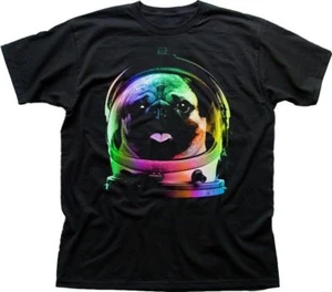 Space Pug dog Nasa Space man Astronaut rocket black printed t-shirt FN9397 - Picture 1 of 2