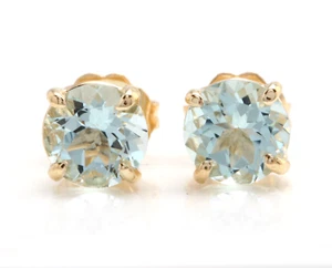 2.00 Carats Natural Aquamarine 14k Solid Yellow Gold Stud Earrings - Picture 1 of 4
