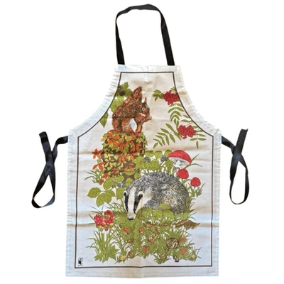 Delantal vintage Ulster Cottage PVC y algodón R.S.N.C. Tejón y ardilla hecho en Reino Unido Foto 1 de 4