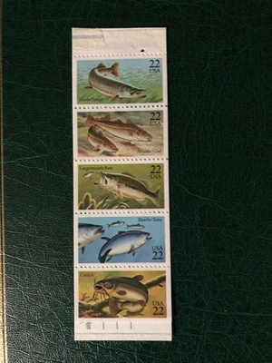 SFSTAMPS US Scott 2205-2209 Fish Booklet Pane of 5 Stamps MNH 1986 from BK154 - Image 1 of 2
