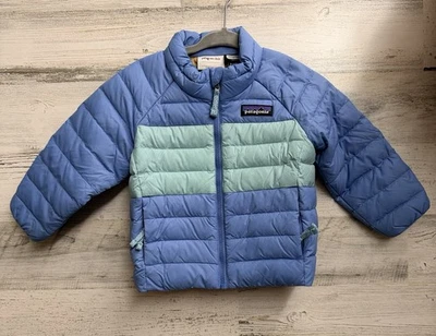 Patagonia Niños 6-12 Mos Plumón Suéter Chaqueta Azul Cremallera Completa Bolsillos Foto 1 de 4