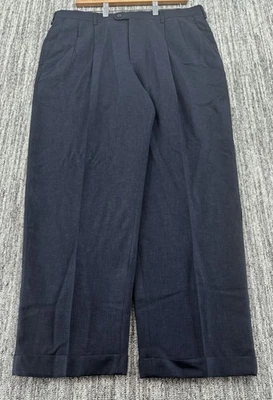 VTG Men’s Baggy Loose Navy Blue Pleated Cuffed Dress Pants Trousers 36x30 9” Leg - Image 1 of 4
