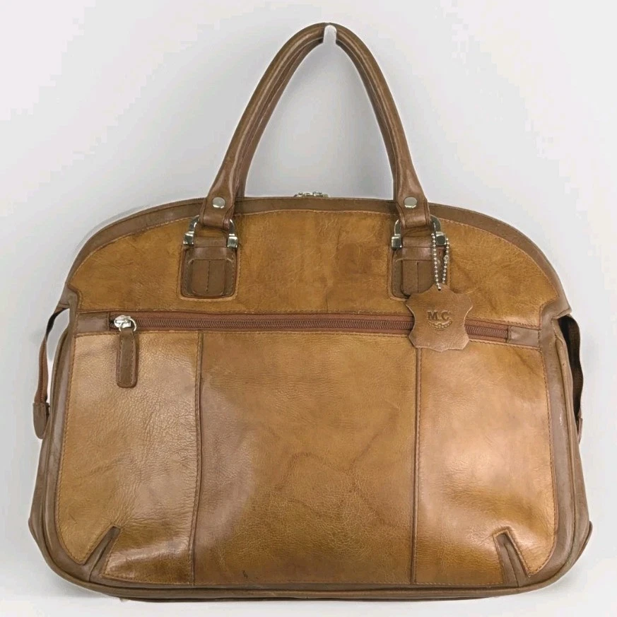 Cartera de Cuero MC Marc Chantal Bronceado Envejecido 2 Tonos Bolso Doctor 15 x 12 x 6 Foto 1 de 4