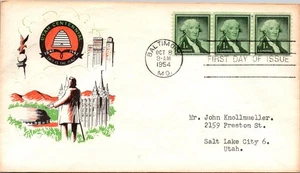 GOLDPATH: US COVER 1954 BALTIMORE,MD.FDC.STRIP3,UTAH CENTENNIAL. CV819_P39 - Picture 1 of 2