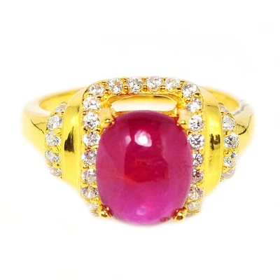 925 STERLING SILVER RING GENUINE PINK RED RUBY 12X10 MM. & WHITE CZ SIZE 7 - Image 1 of 4