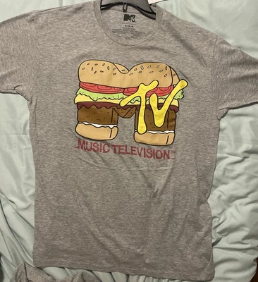 Camiseta MTV Logo Burger Color Gris Para Hombre M Diseño Vintage Foto 1 de 3