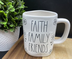 Rae Dunn by Magenta “FAITH FAMILY FRIENDS” Flowers 20oz White Mug NEW gift idea! - Picture 1 of 4