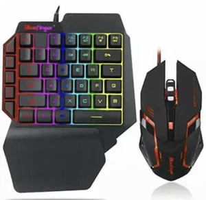 One Hand RGB Gaming Keyboard and Backlit Mouse Combo,USB Wired Rainbow Letters - Picture 1 of 11