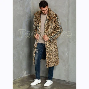 Men's Faux Mink Fur Jacket Leopard Print Occident Outwear Parkas Trench Coat New - Picture 1 of 11