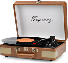 Tyranny Record Player 3 Speed Bluetooth Portable Suitcase Vinyl Retro Brown 
