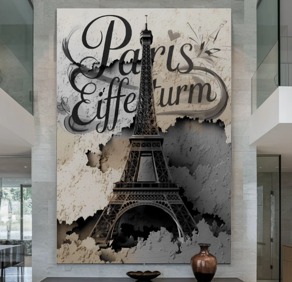 XXL LEINWAND BILDER BIS 165x110x5 EIFFELTURM PARIS WANDBILD BEIGE GRAU 3D-OPTIK - Bild 1 von 2