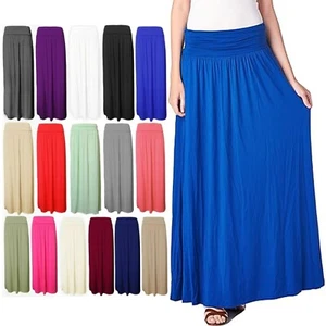 WOMEN MAXI SKIRT HIGH WAIST FOLD OVER GYPSY SKIRT LADIES LONG MAXI JERSEY UK8-26 - Picture 1 of 16