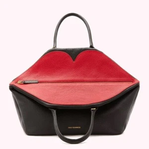 Lulu Guinness Black Grainy Leather Large Valentina Tote Crossbody Very Good Rare - Picture 1 of 10
