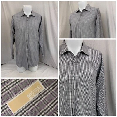 Camisa de vestir Michael Kors 16,5 32/33 gris a cuadros 100 % algodón YGI Y1-324 Foto 1 de 4