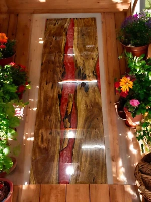 Red Epoxy Resin Dining Table Live Edge Outdoor Interior Home & Garden Furniture - Image 1 of 4