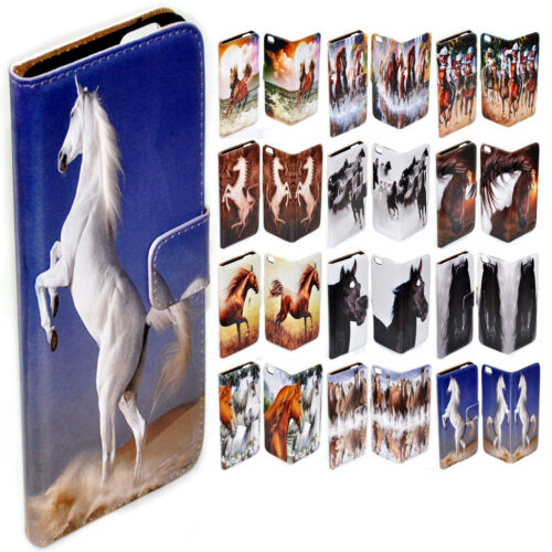 For Huawei Series Mobile Phone Horse Theme Print Flip Case Wallet Phone Cover #2