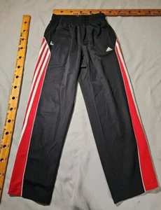 Adidas Pants Youth Medium Black Logo Red Striped Drawstring Joggers Comfort Pant - Picture 1 of 16