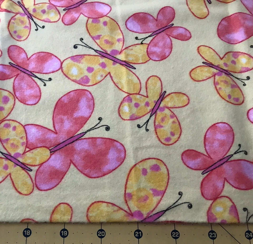 Butterflies on Yellow 31” X 42” Flannel fabric #1683 - Image 1 of 1