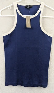 J.Crew sz XS Vintage High Neck Cutaway Tank Top blue ribbed knit 0301 - Picture 1 of 4