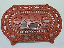 Vintage Cast Iron Red Openwork Red Cow Trivet