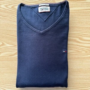 Tommy Hilfiger Medium Jumper Mens Blue 23" Pit-to-Pit Designer V Neck Designer - Picture 1 of 10