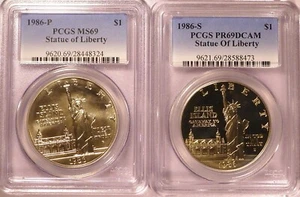 Two (2) Statue of Liberty Commemorative Dollars-MS69 & PR69 - Picture 1 of 2