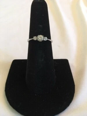 Silver Plated Diamond Ring w/ 3 Diamonds – Certified Appraisal $ 800.00, size 7 - Image 1 of 4