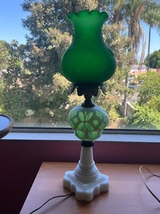 ANTIQUE BOSTON SANDWICH GLASS lamp ,VASELINE GLASS FONT, TRANSFER - Picture 1 of 7