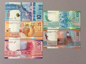 Aruba 2019 Set 10, 25, 50, 100, 200 Florin P-21a, 22a, 23a, 24a & 25a UNC - Bild 1 von 2