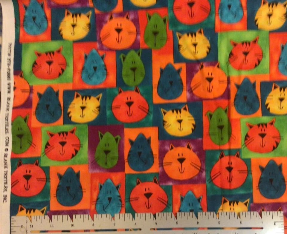 Blank Textiles Neon Cat Faces Cotton Fabric 1 Yard - Image 1 of 1