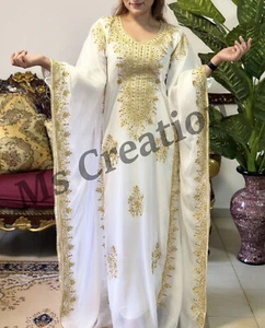 Sale weißer marokkanischer Dubai Kaftan Farasha Abaya Hochzeit schick langes Kleid Dress 553 - Bild 1 von 13