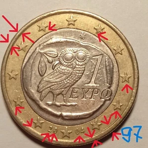 Greece,1 Euro Coin,2004 Great very rare coin stamp defect - Picture 1 of 2