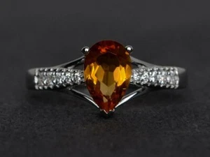 2.00CT Natural Citrine Yellow Crystal CZ Pear Cut Engagement Ring For Women's - Picture 1 of 5