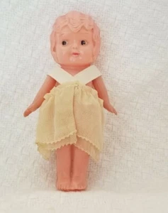 Vintage 1920's Celluloid Doll Yellow Dress Made in Japan Tag On Back 4" Tall - Picture 1 of 9
